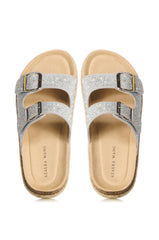 AZALEA WANG ROMILLY WHITE EMBELLISHED FLAT SANDAL