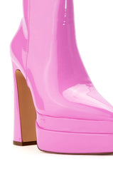 AZALEA WANG ROSETTE PINK PATENT CHUNKY BOOTIE