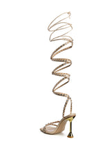 AZALEA WANG SANDY STRAP UP BLING CHUNKY HEEL IN BEIGE