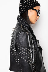 AZALEA WANG SIMPLE CHAIN STUD MOTO JACKET