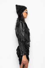 AZALEA WANG SIMPLE CHAIN STUD MOTO JACKET