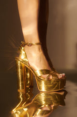 AZALEA WANG STANLEY STRAP ON SEXY CHUNKY SANDAL IN GOLD