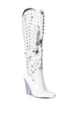 AZALEA WANG UPBEAT EMBELLISHED STILETTO BOOT IN WHITE
