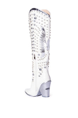AZALEA WANG UPBEAT EMBELLISHED STILETTO BOOT IN WHITE