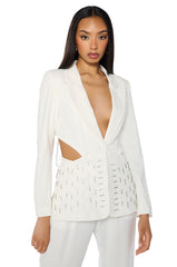 BACK CUT RHINESTONE BLAZER IN WHITE