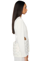 BACK CUT RHINESTONE BLAZER IN WHITE