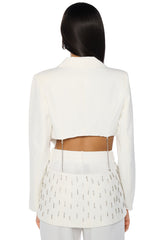 BACK CUT RHINESTONE BLAZER IN WHITE