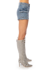BRITTNI RHINESTONE CARGO DENIM SHORT