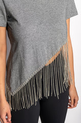 CASCADING RHINESTONE CREW NECK T SHIRT