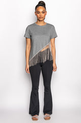 CASCADING RHINESTONE CREW NECK T SHIRT