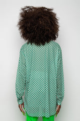 CENTRAL PARK GINGHAM MESH BUTTON DOWN BLOUSE