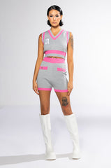 COLLEGIATE SO STUDIOUS CROPPED SLEEVELESS SWEATER