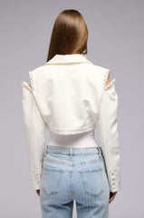 CROP COLD SHOULDER BLAZER WTIH RHINESTONE