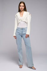 CROP COLD SHOULDER BLAZER WTIH RHINESTONE