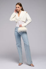 CROP COLD SHOULDER BLAZER WTIH RHINESTONE