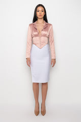 DELETE MY NUMBER SATIN BLOUSE LIGHT BROWN