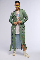 DENIM LASER CUT DUSTER IN GREEN