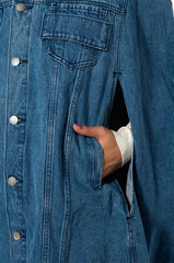 DON'T TALK LOUD DENIM TRENCH PONCHO