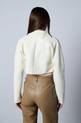 DRESSY CROPPED FAUX LEATHER BLAZER IN IVORY
