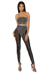 DYNAMITE EMBELLISHED HIGH WAIST MESH LEGGING IN BLACK SILVER