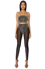 DYNAMITE EMBELLISHED HIGH WAIST MESH LEGGING IN BLACK SILVER