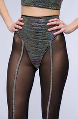 DYNAMITE EMBELLISHED HIGH WAIST MESH LEGGING IN BLACK SILVER