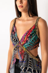 EDGE OF PARADISE SLEEVELESS CHIFFON CUTOUT HIGH LOW BLOUSE