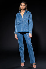 EFFORTLESS GLAM RHINESTONE STRIPE BUTTON DOWN SHIRT