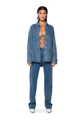 EFFORTLESS GLAM RHINESTONE STRIPE BUTTON DOWN SHIRT