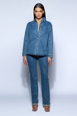 EFFORTLESS GLAM RHINESTONE STRIPE BUTTON DOWN SHIRT