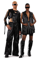 BIA CROPPED ASYMMETRICAL FAUX LEATHER VEST