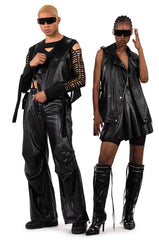 BIA CROPPED ASYMMETRICAL FAUX LEATHER VEST