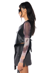 BIA CROPPED ASYMMETRICAL FAUX LEATHER VEST