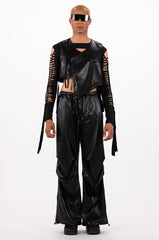 BIA CROPPED ASYMMETRICAL FAUX LEATHER VEST