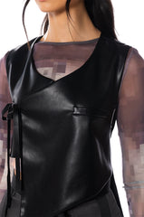 BIA CROPPED ASYMMETRICAL FAUX LEATHER VEST