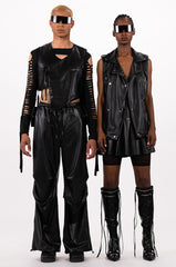 BIA CROPPED ASYMMETRICAL FAUX LEATHER VEST
