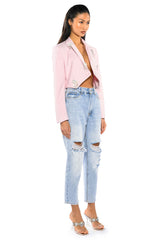 CROP PASTEL BLAZER WITH HEART PINS