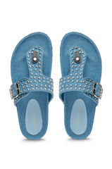 AZALEA WANG DAISY CHAIN DENIM STUDDED FLAT SANDAL