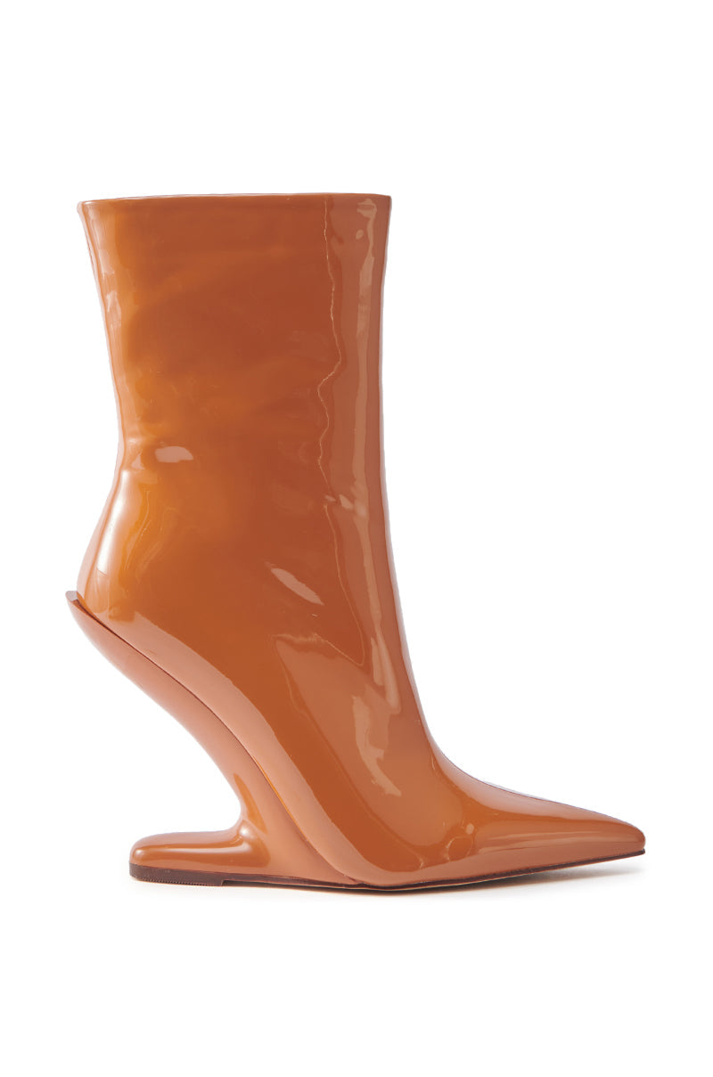 AZALEA WANG GLACIELLE PATENT NUDE WEDGE BOOTIE