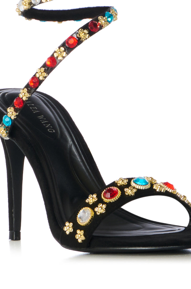 AZALEA WANG ABU BLACK EMBELLISHED COIL SANDAL