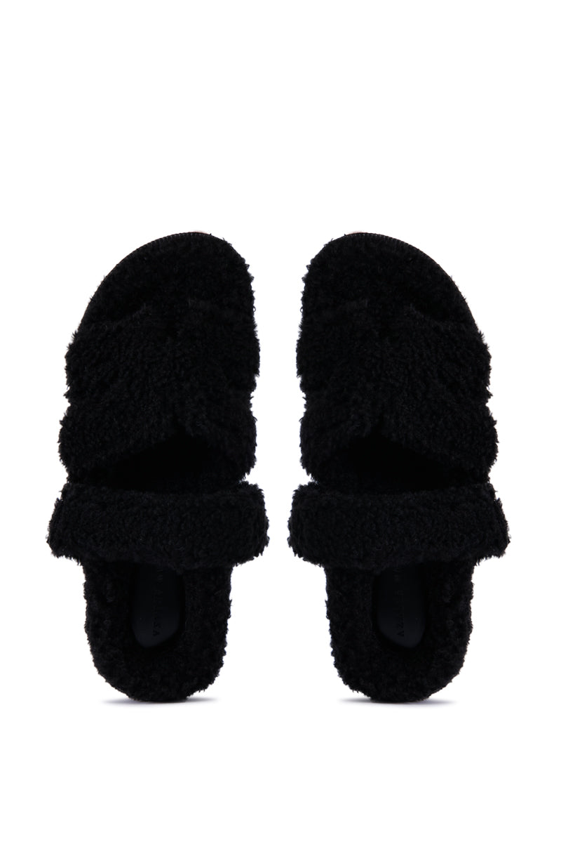 AZALEA WANG VIVEK BLACK FUZZY SLIP ON SANDAL