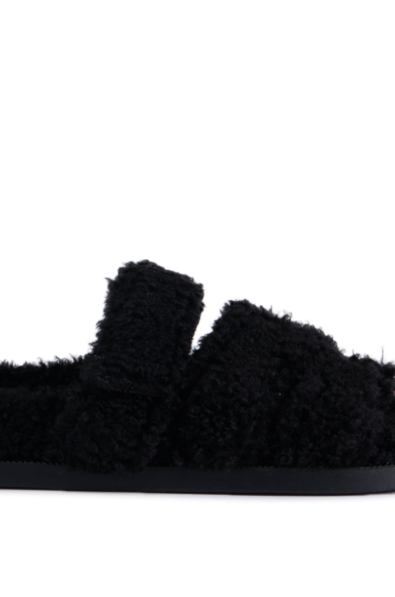 AZALEA WANG VIVEK BLACK FUZZY SLIP ON SANDAL