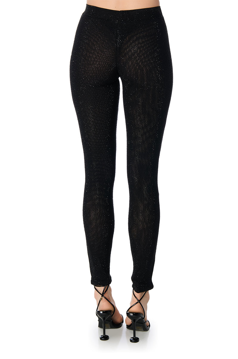 CLARISSA EMBELLISHED MESH LEGGINGS IN BLACK